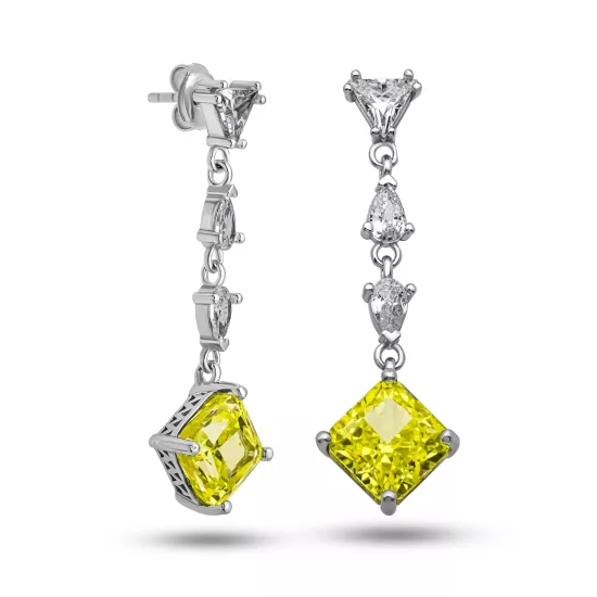 Gümüş Ice Cut Sitrin Zirkon Taşlı Işıltılı Kadın Küpe