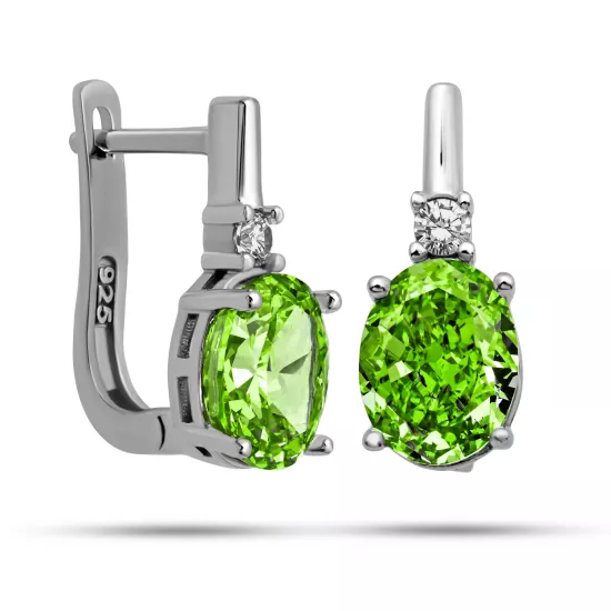Sterling Silver 925 Ice Cut Green Zircon Earring