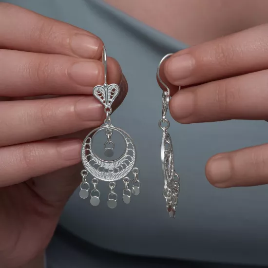 Gümüş Ay Dansı Telkari Kadın Küpe