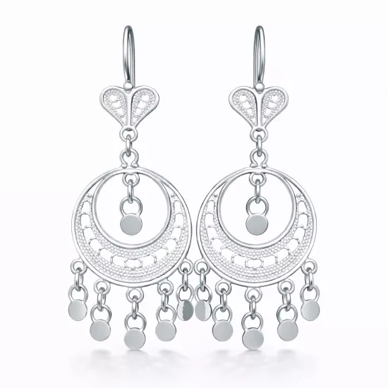 Sterling Silver 925 Moon Dance Filigree Earring