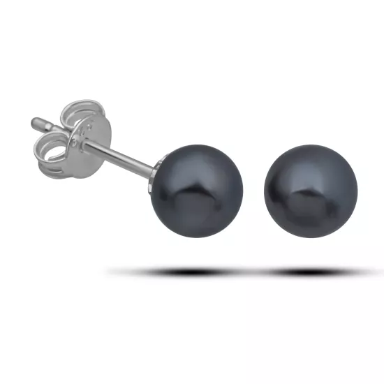 Sterling Silver 925 Black Pearl 6 mm Stud Earring