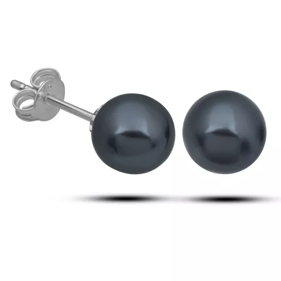 Sterling Silver 925 Black Pearl 7 mm Stud Earring