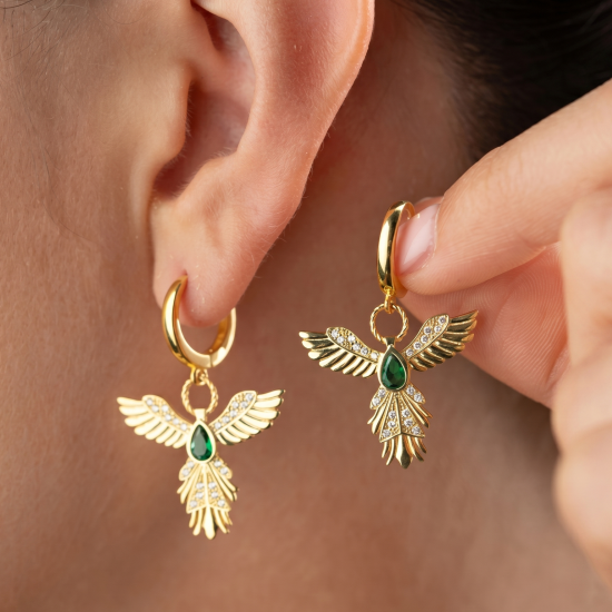 925 Sterling Silver Gold Phoenix Earrings