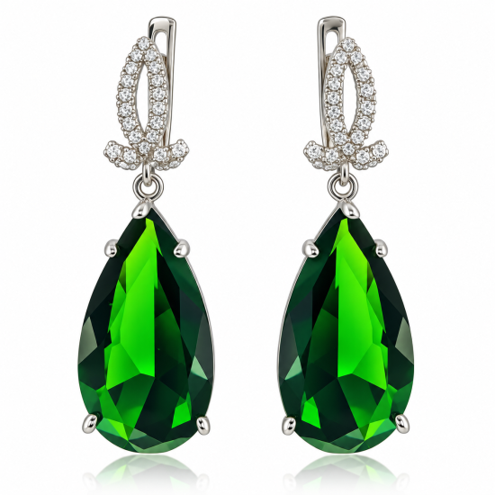 925 Sterling Silver Green Drop Earrings