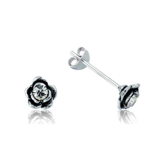 Silver Stone Rose Earrings