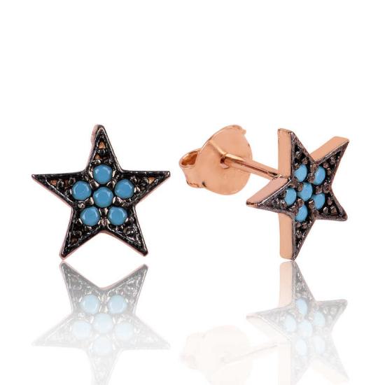 Silver Blue Stone Star Stud Earrings