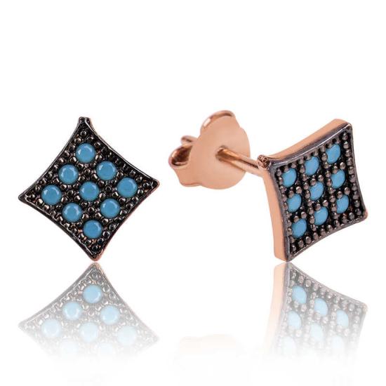 Silver Blue Square Stud Earrings