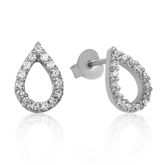 Silver White Stone Drop Stud Earrings