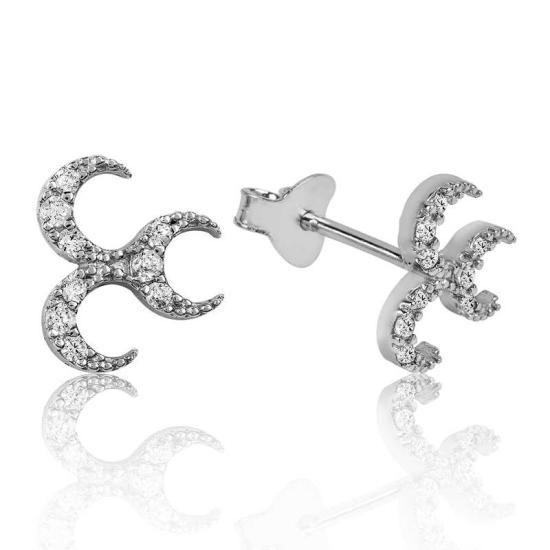 Silver Three Crescent Stud Earrings
