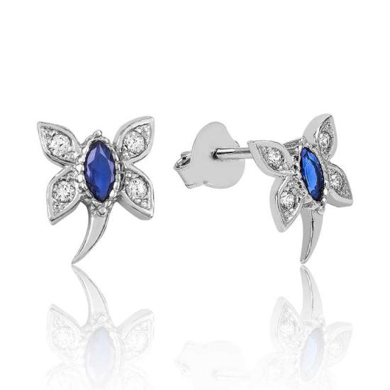 Silver Blue Dragonfly Stud Earrings