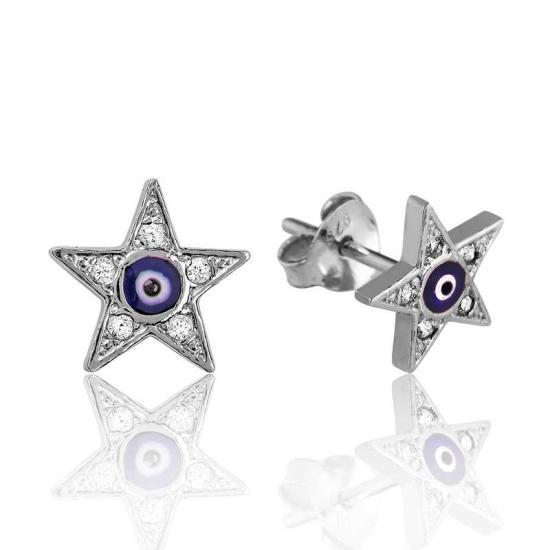 Silver Evil Eye Star Stud Earrings