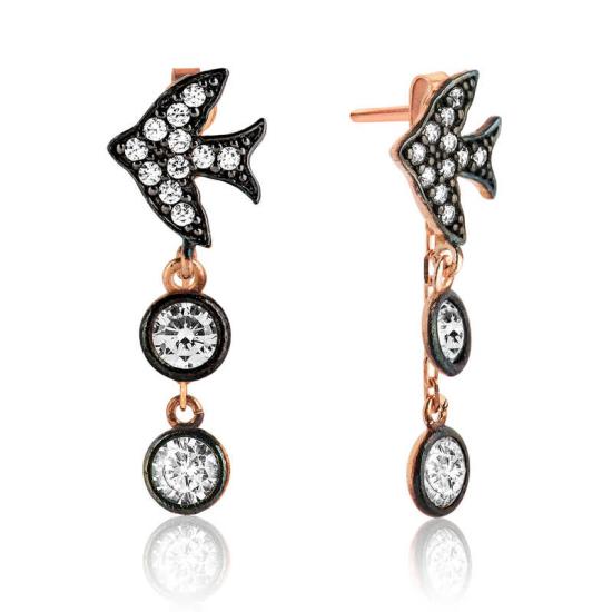 Silver Chain Swallow Earrings