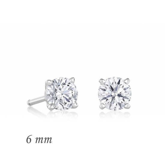 Silver Round Single Stone Zircon Earrings - 6 mm.