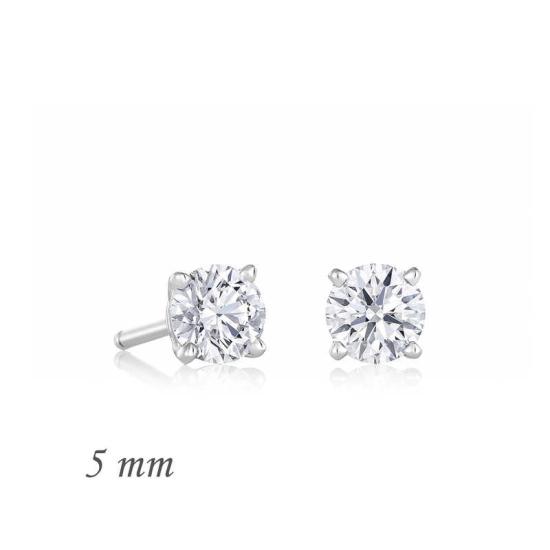 Silver Round Single Stone Zircon Earrings - 5 mm