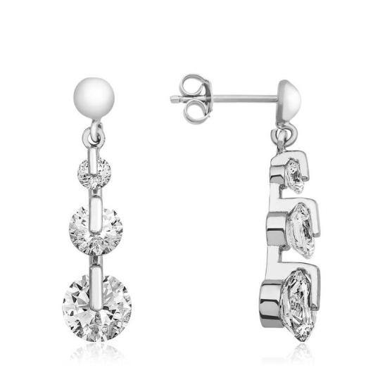 Silver 3 Stone Tria Stud Earrings
