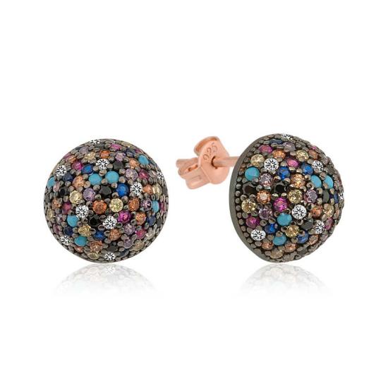 Silver Colored Stone Ball Earrings