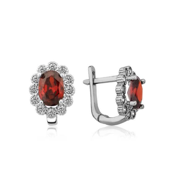 Silver Red Flower Patterned J Women’s Earrings