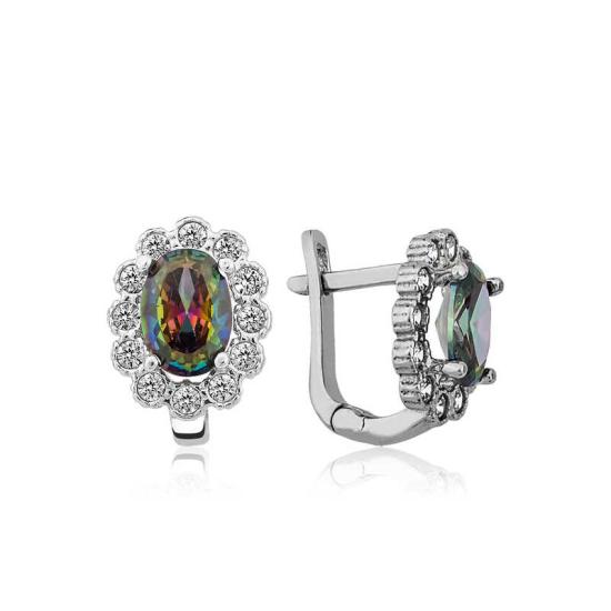 Silver Mystic Topaz Flower Patterned J Women’s Earrings