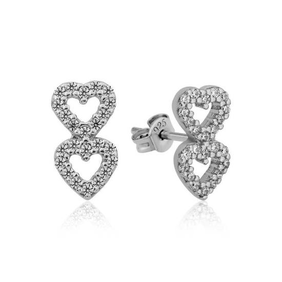 Silver Two Heart Stud Women’s Earrings
