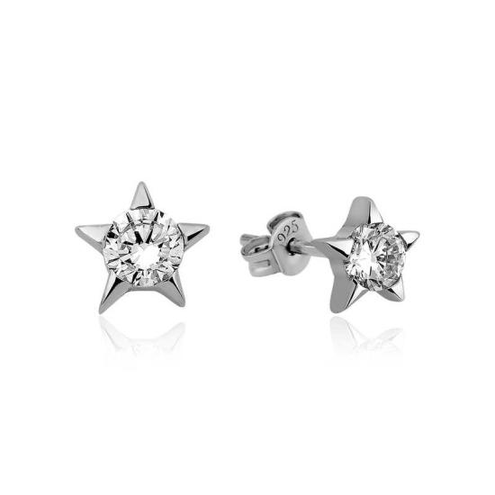 Silver Single Stone Star Stud Women’s Earrings