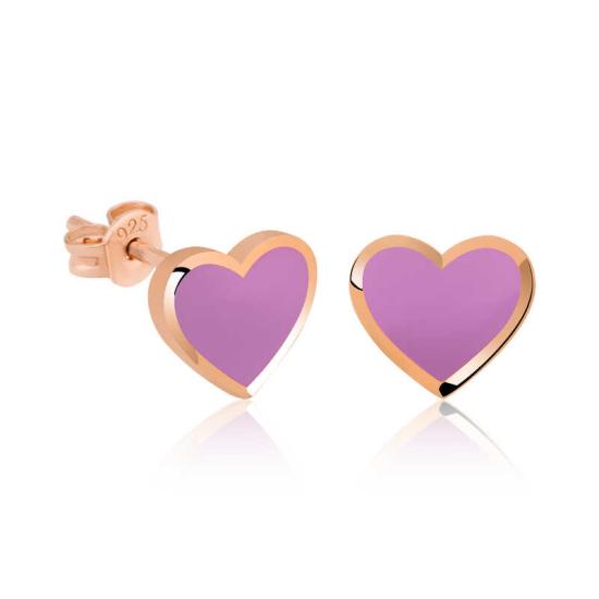 Silver Fluorescent Lilac Heart Earrings