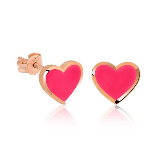 Silver Fluorescent Pink Heart Earrings