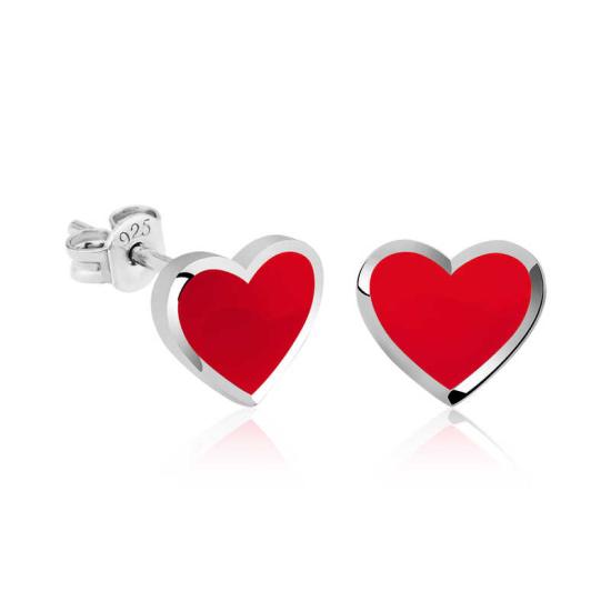 Silver Fluorescent Red Heart Earrings