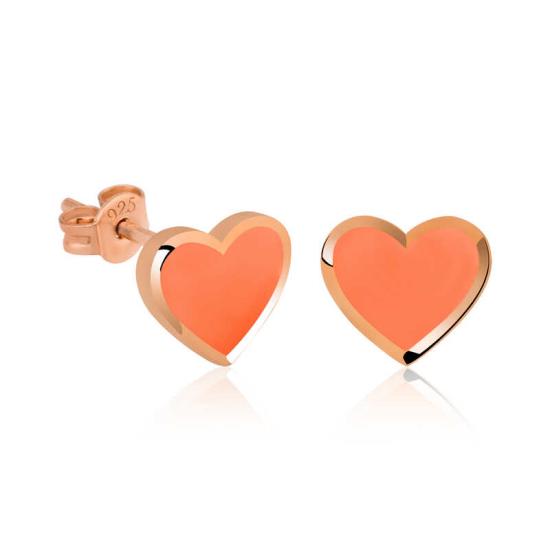 Silver Fluorescent Orange Heart Earrings