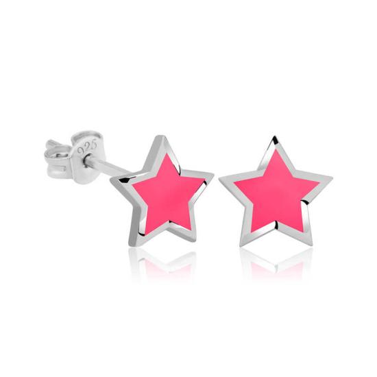 Silver Fluorescent Pink Star Earrings