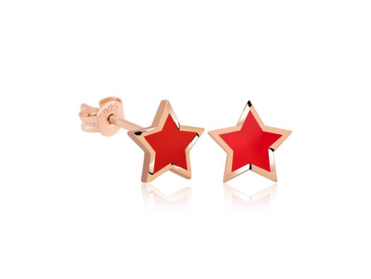 Silver Fluorescent Red Star Earrings
