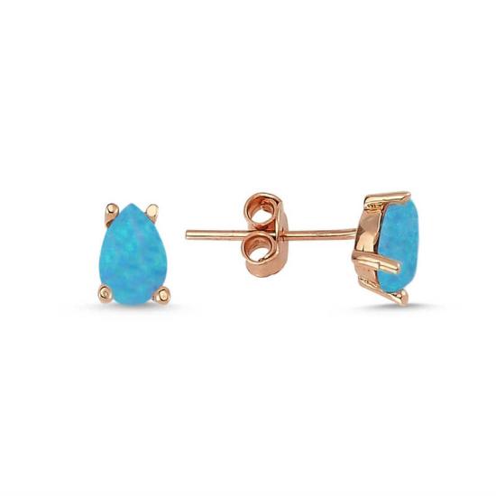 Silver Drop Blue Opal Stone Earrings