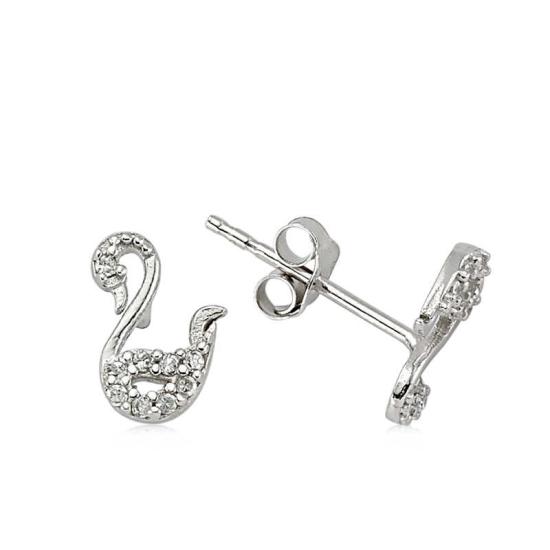 Silver Swan Stud Earrings