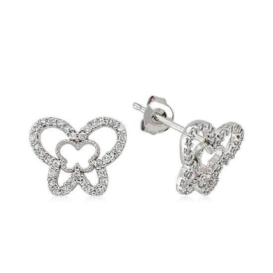 Silver Stud Butterfly Earrings