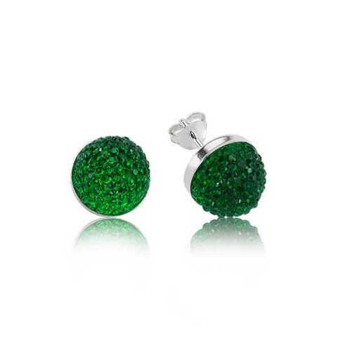 Silver Green Crystal Stud Earrings
