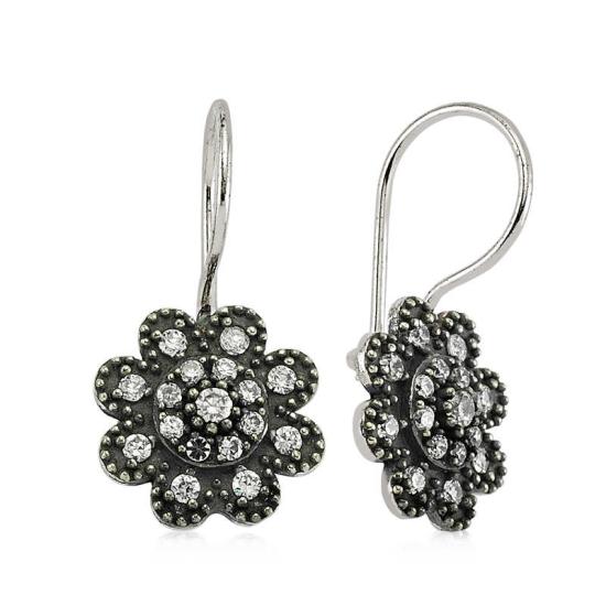 Silver Dangle Flower Earrings