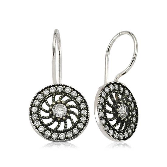 Silver Stone Dangle Flower Earrings