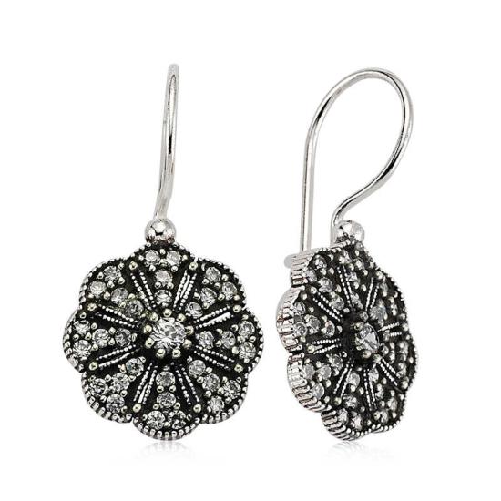 Silver Dangle Flower Earrings