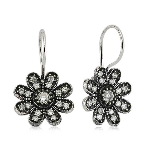Silver Dangle Flower Earrings