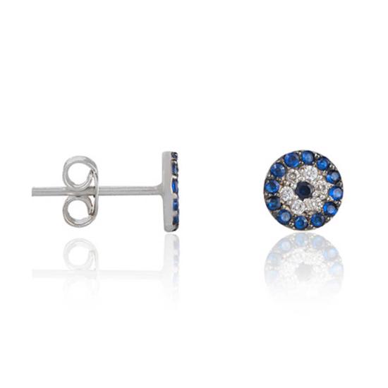 Silver Evil Eye Stud Earrings