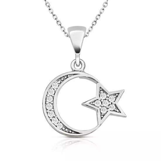 Gümüş Ay Yıldız Bayan Kolye