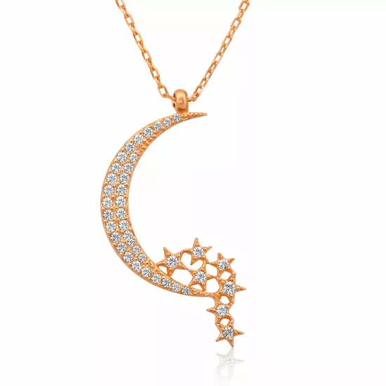 Gümüş Ay Yıldızlı Bayan Kolye