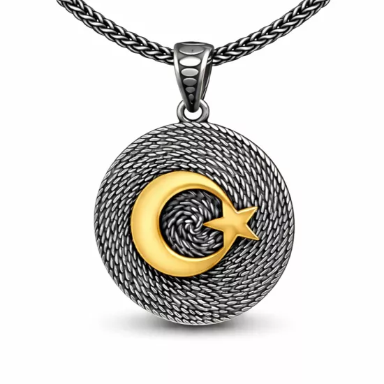 Silver Crescent Star Men’s Necklace