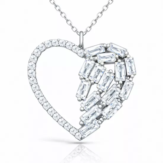 Gümüş Baget Taşlı Kalp Kadın Kolye