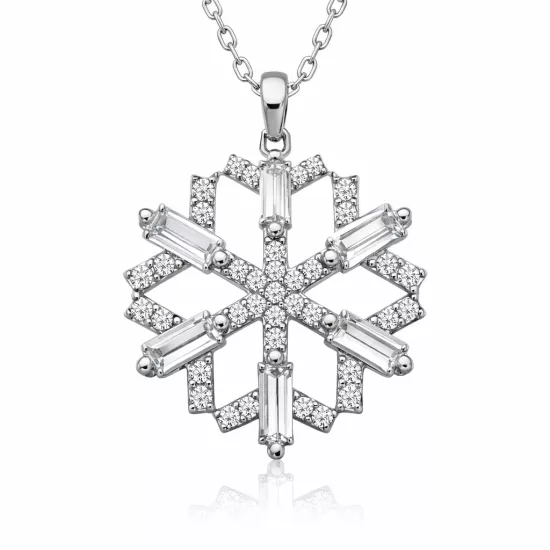 Gümüş Baget Taşlı Kar Tanesi Kolye