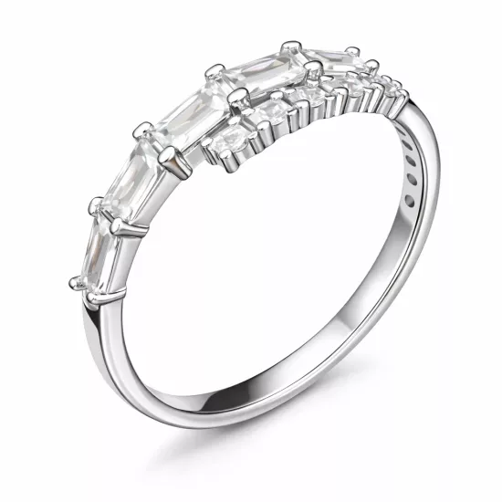 Silver Baguette Stone Half-Round Women’s Ring