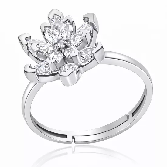 Silver White Stone Lotus Flower Women’s Ring