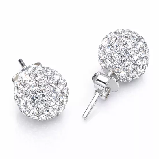 Silver White Stone Ball Stud Earrings