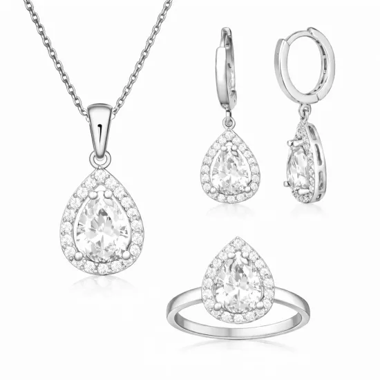 Silver White Zircon Stone Drop Women’s Set