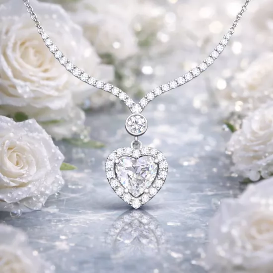Gümüş Beyaz Zirkon Taşlı Kalp Kadın Kolye