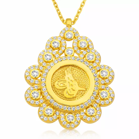 Silver Drop Framed Tughra Women’s Necklace